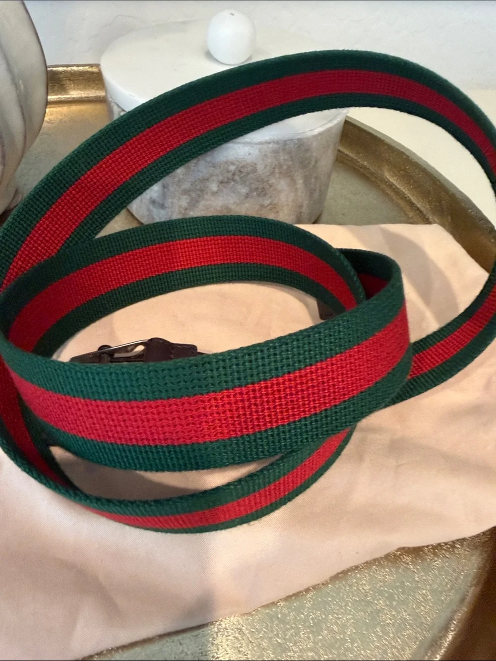 NWT Auth Gucci Mens Classic Red / Green Web Canvas with Silver GG Buckle 100-40